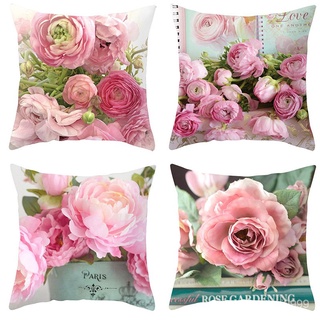 【บลูไดมอนด์】4pcs Vintage Rose Series Pillow Cover Home Sofa Back Cushion Throw Case Flower Pillowcase For Bedroom Home O