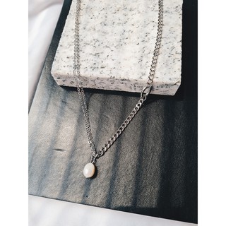 Necklace silver pearl in chain สร้อยคอโซ่ สีเงินประดับจี้มุก (unisex) เครื่องประดับแฟชั่น
