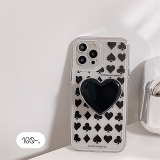 ♠️ ใสปุ่มเงินลายไพ่สีดำ+holder | เคสแถมGriptok เคสแถมHolder เคสแถมไอริง แถมที่ติด เคสใส