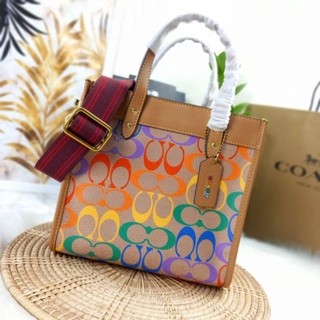 COACH FIELD TOTE 22 IN RAINBOW SIGNATURE CANVAS