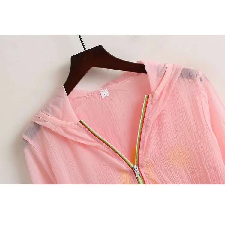 เสื้อกันแดดผู้หญิง-กันยูวีกันแสงแดดกระทบผิว-ผ้าบางแขนยาวระบายอากาศได้ดีส่วมใส่สบายมีฮู้ดมีกะเป๋าข้าง-รุ่นpg6