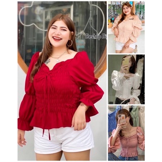 เสื้อPLUSSIZE อก38-52" อกสม๊อค เสื้อผ้าสาวอวบ 🌸เสื้อรหัส 401#   🌸เสื้อครอป สม็อครอบตัว ปิดขอบเอว