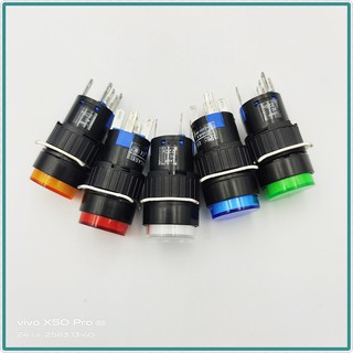 MODEL:LA16Y-11DZ PUSH BUTTON SWITCH 16MM. สวิตซ์ปุ่มกดมีแลมป์กลมล็อค 16มิล กดติด กดดับ1N0 1NC,VOLTS: DC12V,DC24V,AC220V