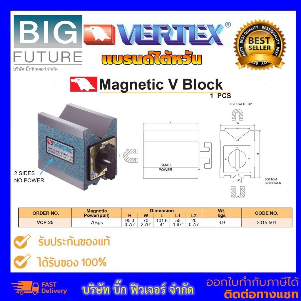 magnetic-v-block-แม่เหล็กวีบล็อค-แม่เหล็กแบบร่องวี-แม่เหล็กจับชิ้นงาน-แม่เหล็กถาวร-บริษัท-bigfuture-ยี่ห้อ-vertex