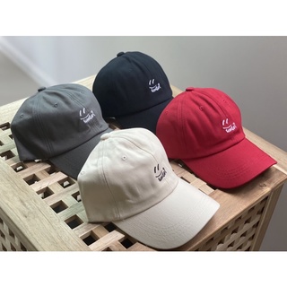 (พร้อมส่ง)🍒✨ dailything (G011) | หมวกแก๊ป หมวกเบสบอล ปักลายยิ้ม 🧢😊 (ถ่ายจากสินค้าจริง)