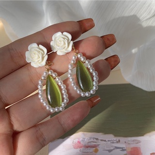 925 silver needle design flower drop earrings temperament pearl earrings palace style earrings women for girls for women