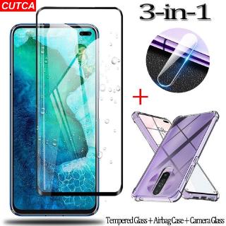 Redmi K30 5G Case 3-in-1 Camera Glass Soft Clear Case for Tempered Screen Protector Lens Film CUTCA