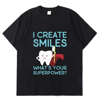 เสื้อยืดcalandfashionเสื้อยืดคอกลม ผ้าฝ้ายแท้ พิมพ์ลาย I Create Smiles Dentist Dental Hygienist สไตล์สตรีทวินเทจ สําหรับ