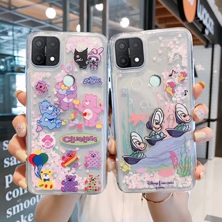 เคสโทรศัพท์มือถือแบบนิ่ม ใส มีทรายไหล แต่งกลิตเตอร์ ลายการ์ตูนหมี หอยสังข์ สําหรับ Oppo A15 A15S A53 2020 Realme C11 C15 C21 C25 C35 C17