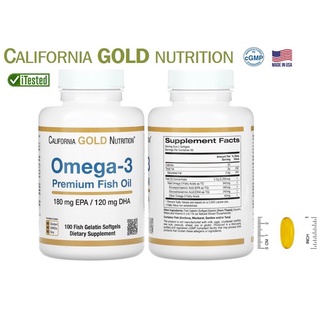 🔥👍พร้อมส่ง🔥🐟🐟 Omega-3,Premium Fish Oil, 100 Fish Gelatin SoftgelsCalifornia Gold Nutrition น้ำมันปลาของแท้💯💯จากอเมริกา