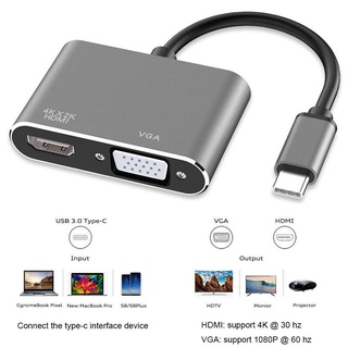 อะแดปเตอร์ VGA2 in 1 Type C USB 3.1 to HDMI-Compatible 4K + VGA Adapter 1080P Multi-Display For Macbook S8/S8 Plus