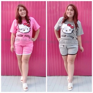 (new)#เซทเสื้อแขนสั้นสกรีน Hello kitty+กางเกง