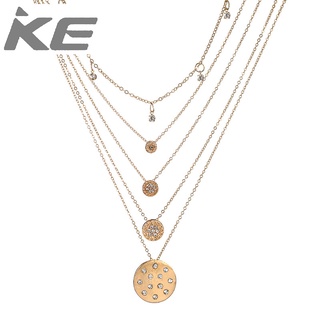 Jewelry Geometric disc round diamond metal chain long five-necklace clavicle chain for girls f