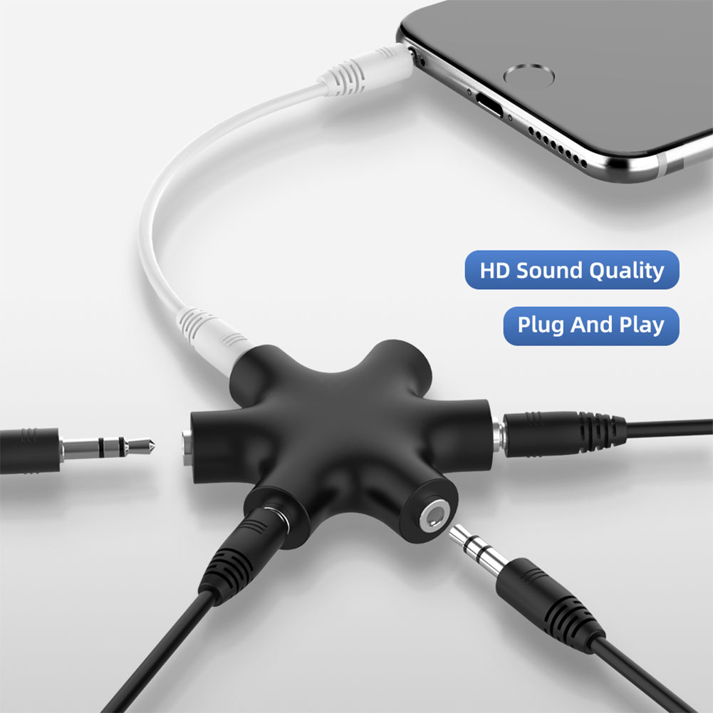 ภาพหน้าปกสินค้าPR 3.5mm Audio Aux Cable Splitter 1 Male to 5 Female Headphone Port 3.5 Jack Share Adapter