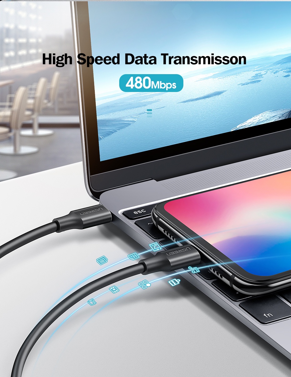 รูปภาพของ Ugreen 60W USB C เป็น Type-C สายชาร์จข้อมูล ชาร์จเร็ว สําหรับ Samsung Macbook HUAWEI