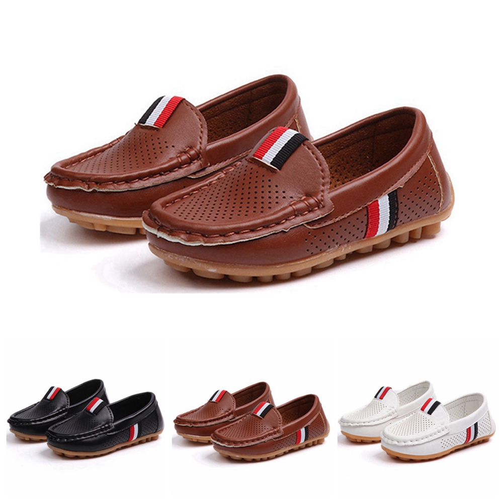 รูปภาพสินค้าแรกของ21-36 Infant Boy Flat Shoe Summer Casual White Leather Shoes Boys Black Formal Shoes