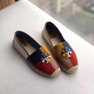 【มาใหม่!!】 TORY Burch เลดี้คลาสสิกแฟชั่นสีจับคู่รองเท้าชาวประมงรองเท้าลำลอง