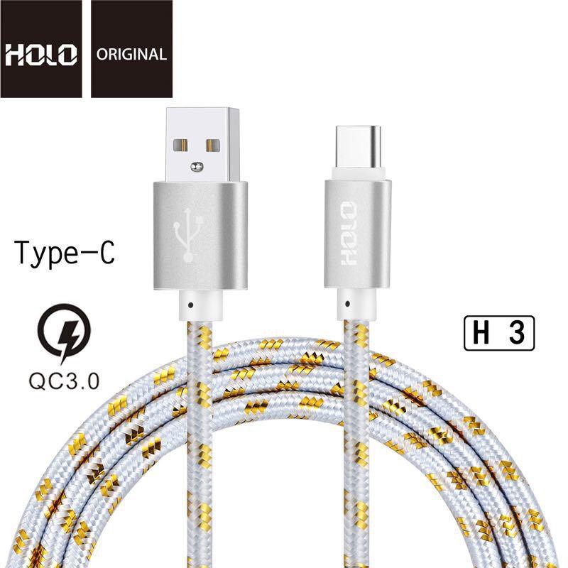 ของแท้100-สายชาร์จ-micro-usb-holo-kingkong-fast-charge-รุ่น-h3-สำหรับ-samsung-andriod-ไอโฟน-type-c-2000mm-สีเงิน