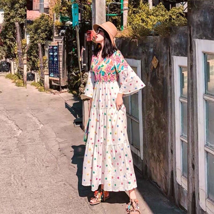 bahanmei-ชุดเดรสมาใหม่-เดรสปักลายดอกไม้-เหมาะกับทุกเทศกาล-สาวๆใสได้ทุกวัย-ใส่แล้วสวยน่ารัก