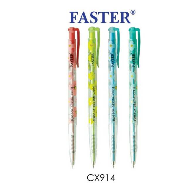 ปากกา-faster-blossom-destgn-cx914-fan-ปากกาลูกลื่น-บอสซัม-ดีไซส์-ด้ามใสลายดอกไม้-1ด้าม-ทางร้านเลือกสีด้ามให้