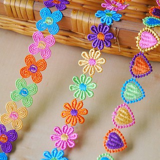 bestprice1920 2Yards Polyester Embroidered Flower Lace Trim ตัดลูกไม้ ริบบิ้นลูกไม้