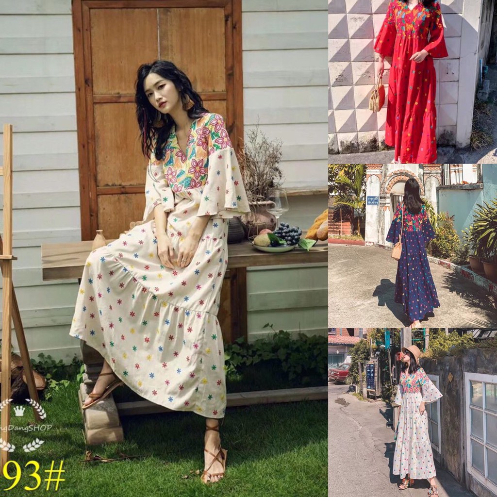 bahanmei-ชุดเดรสมาใหม่-เดรสปักลายดอกไม้-เหมาะกับทุกเทศกาล-สาวๆใสได้ทุกวัย-ใส่แล้วสวยน่ารัก