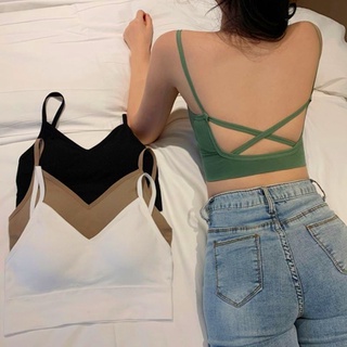 สินค้าพร้อมส่งจากไทย💥Angle Bra 💥 (N536) สายเดี่ยวผ้าร่อง ผ้าคอตตอนนิ่ม ฟองน้ำในตัว สายหลังไขว้