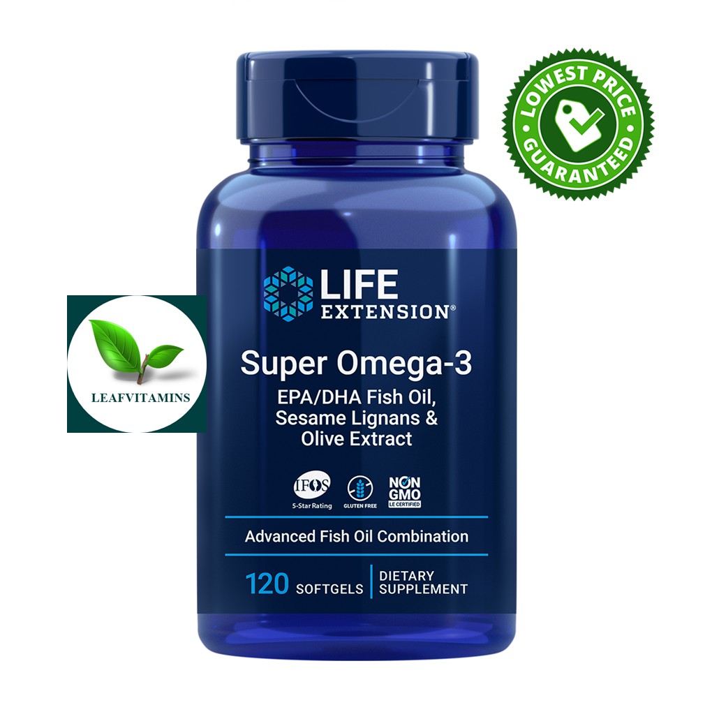 Life extension Super Omega3 EPA/DHA Fish Oil, Sesame Lignans & Olive Extract / 120 Softgels