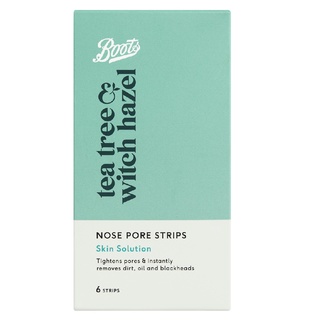 Boots Tea Tree &amp; Witch Hazel Nose Pore Strips Skin Solution บู๊ทส์ ที ทรี แอนด์ วิช ฮาเซล โนส พอร์ สทริปส์ สกิน โซลูชั่น 6 แผ่น