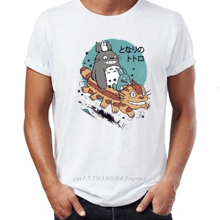 ใหม่ เสื้อยืดคอกลม ผ้าฝ้าย 100% พิมพ์ลาย My Neighbor Totoro Forest Spirit Catbus โอเวอร์ไซซ์ สําหรับผู้ชาย