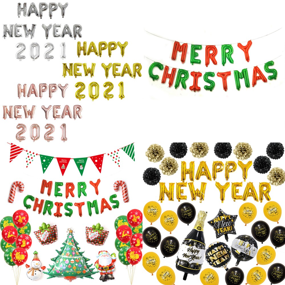 ภาพหน้าปกสินค้ายกเซต ลูกโป่ง Happy New year 2021 , Merry Christmas . จากร้าน sweetieshop98 บน Shopee