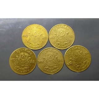 เหรียญ 10 สตางค์ สต.(จัดชุด 5 เหรียญ) สีทองเหลือง ร9 ปี พศ. 2500 ผ่านใช้งาน #เหรียญ 10 ส.ต. #รัชกาลที่9 #ของสะสม