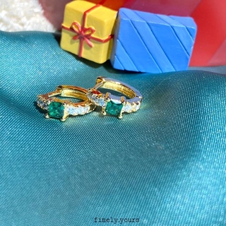 finely.yours 925 Stering Silver Jewelry| ต่างหูห่วงเงินแท้ประดับพลอยสีเขียว, ชมพู// Candy Earrings