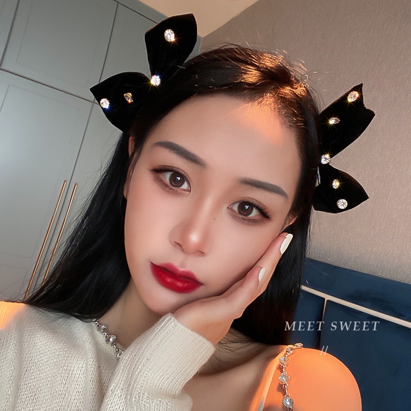 กิ๊บติดผม-รูปโบว์-ประดับเพชร-สไตล์เกาหลี-สําหรับผู้หญิง