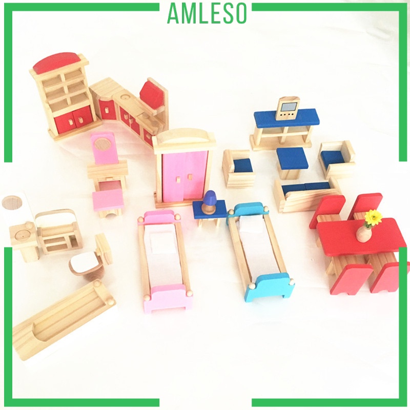 amleso-เฟอร์นิเจอร์ไม้จิ๋ว-หลากสี-สําหรับตกแต่งบ้านตุ๊กตา-ห้องนั่งเล่น-ห้องรับประทานอาหาร-25-5x10x22-5cm