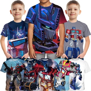 Transformers Optimus Prime เสื้อยืดแขนสั้น ระบายอากาศ แฟชั่นฤดูร้อน สําหรับเด็กผู้ชาย อายุ 3-13 ปี