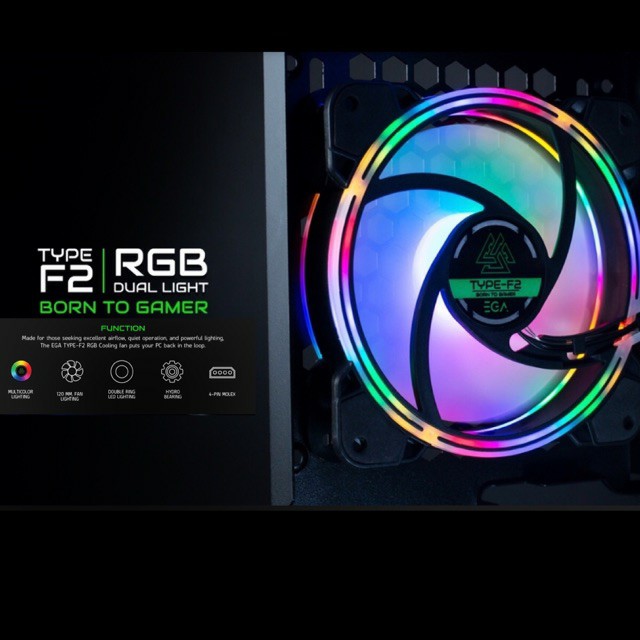 ภาพหน้าปกสินค้าพัดลมเคส RGB EGA Type F2 Cooling FAN PC 120mm พัดลมคอม