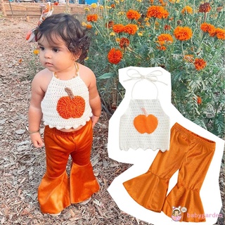 Babygarden-0-5 ปี ชุดฮาโลวีน เด็กผู้หญิง ชุดถักฟักทอง เชือกแขวนคอ แขนกุด เสื้อกล้าม พร้อมกางเกงบาน สีพื้น