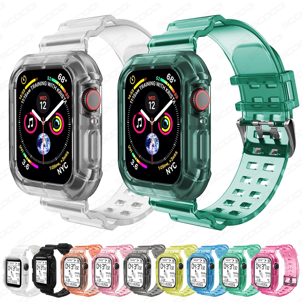 ภาพหน้าปกสินค้าสายนาฬิกาข้อมือ ซิลิโคนนิ่ม แบบใส สําหรับ compatible for apple watch Series 7 6 5 4 3 2 1 38 40 42 44 41 45มม.
