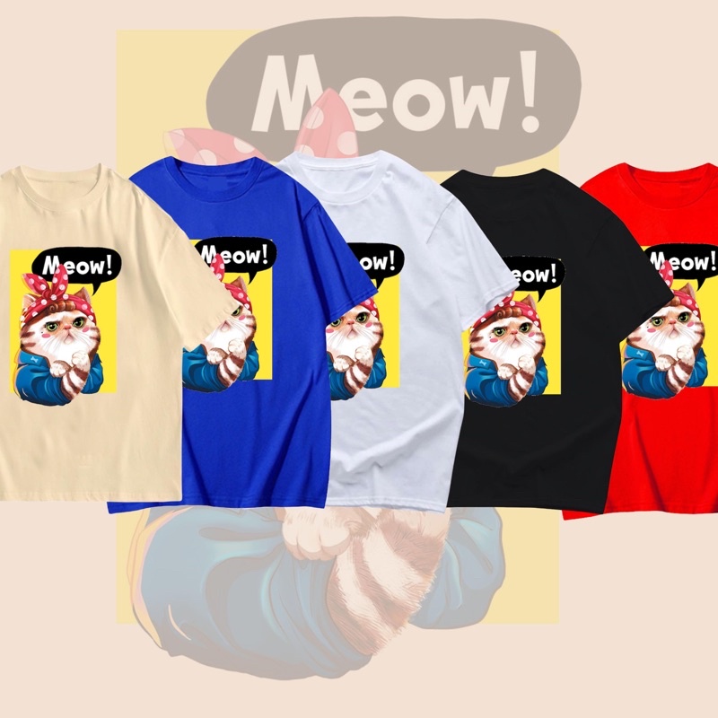 เสื้อยืด-สกรีน-ลาย-แมว-meow-พร้อมส่ง-เสื้อยืดอินเทรนด์