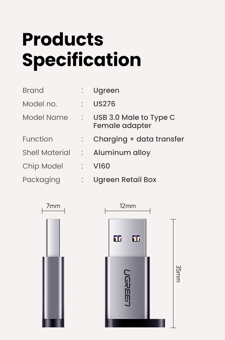 มุมมองเพิ่มเติมของสินค้า UGREEN อะแดปเตอร์ แปลง Type C เป็น USB 3.0