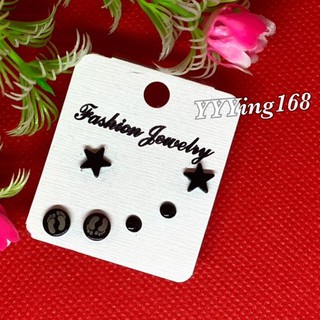 YYY ต่างหู set 3 คู่ สแตนเลส สีดำ สุดคูล ใส่ได้ทุกวัน