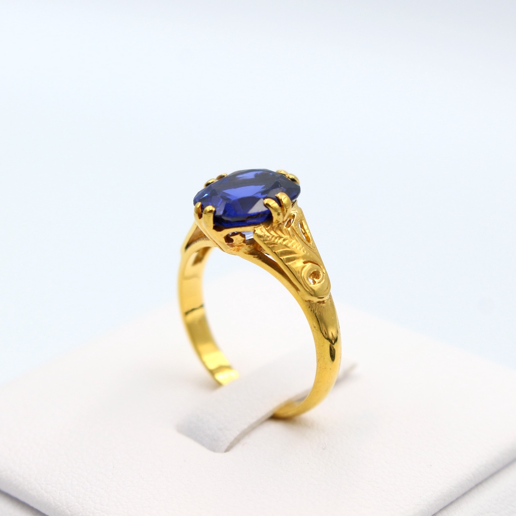 แหวนทองแท้-หลุดจำนำ-size-57-แหวนพลอยแซฟไฟร์-สีน้ำเงิน-ทองแท้-18k