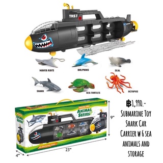 Submarine Toy Shark Car Carrier w 6 sea animals and storage