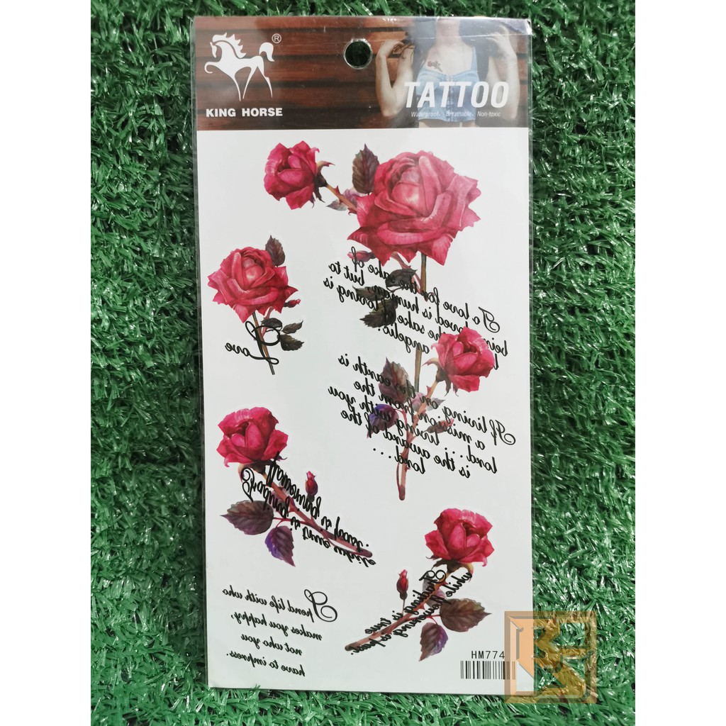 tattoo-ลาย-กุหลาบแดง-กุหลาบ-ดอกไม้-rose-แท็ททู-สติกเกอร์-hm774