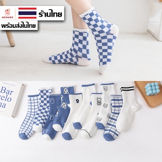 สินค้า (W-133) ถุงเท้าข้อกลางโทนสีฟ้า ลายหมีน้อยน่ารักแฟชั่นเกาหลี ถุงเท้าแฟชั่น ถุงเท้า