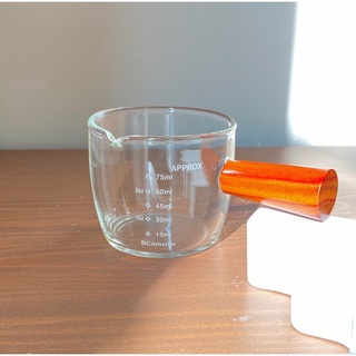 🌈พร้อมส่งในไทย⚡️ Koffable (KF002) แก้วตวงด้ามจับไม้ทรงมน ปากเดี่ยว 75ml borosilicate glass