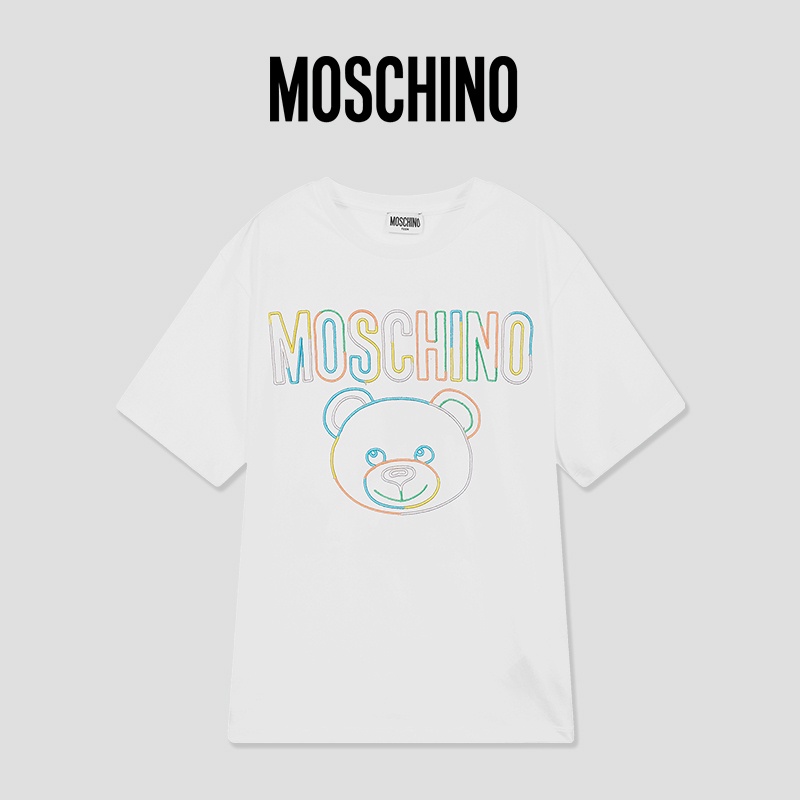 เสื้อยืดผ้าฝ้ายพิมพ์ลาย-moschino-ใหม่-เสื้อยืดแขนสั้น-ผ้าฝ้าย-ลายโลโก้หมีนีออน-สําหรับผู้ชาย-และผู้หญิง