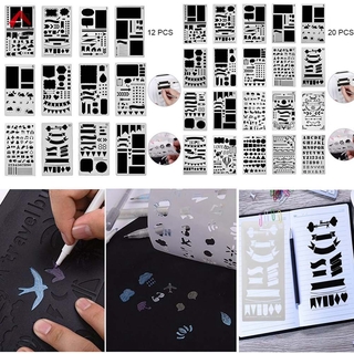สินค้า IKXRM 12/20 Pcs Bullet Journal Stencil Set Plastic Planner DIY Drawing Template for Diary Notebook Scrapbook