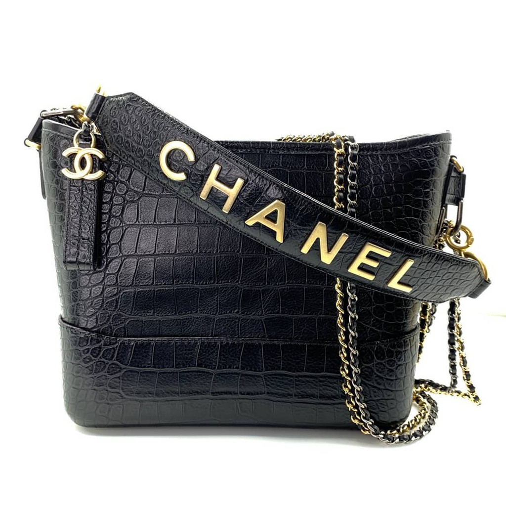 Chanel Gabrielle Hobo Crocodile Embossed Calfskin Small black